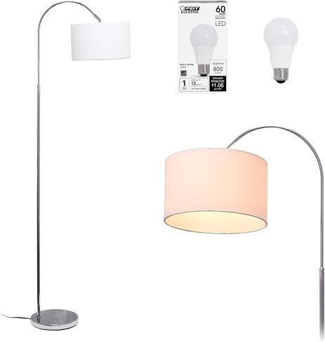 تصميمات بسيطة LF2005-WHT مصباح أرضي من النيكل المصقول مع غطاء من القماش الأبيض in Kuwait