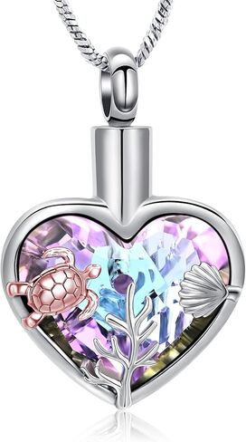 Yinplsmemory Sea Turtle Urn Necklaces for Ashes for Women Men Stainless Steel Crystal Heart Urn Locket Pendant Keepsake Memorial Cremation Jewelry in Saudi Arabia