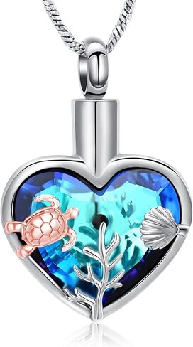 Yinplsmemory Sea Turtle Urn Necklaces for Ashes for Women Men Stainless Steel Crystal Heart Urn Locket Pendant Keepsake Memorial Cremation Jewelry in Saudi Arabia