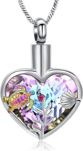 Yinplsmemory Sea Turtle Urn Necklaces for Ashes for Women Men Stainless Steel Crystal Heart Urn Locket Pendant Keepsake Memorial Cremation Jewelry in Saudi Arabia