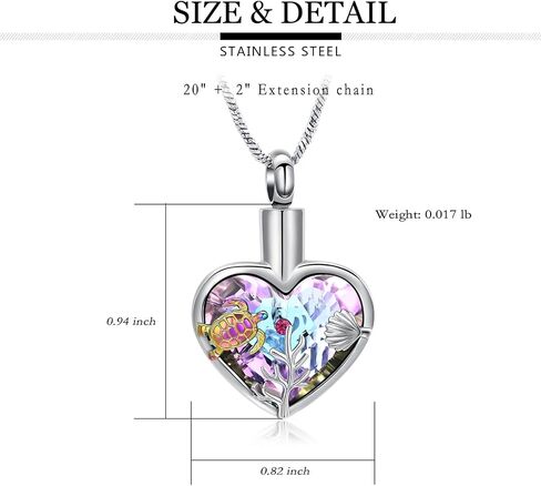 Yinplsmemory Sea Turtle Urn Necklaces for Ashes for Women Men Stainless Steel Crystal Heart Urn Locket Pendant Keepsake Memorial Cremation Jewelry in Saudi Arabia