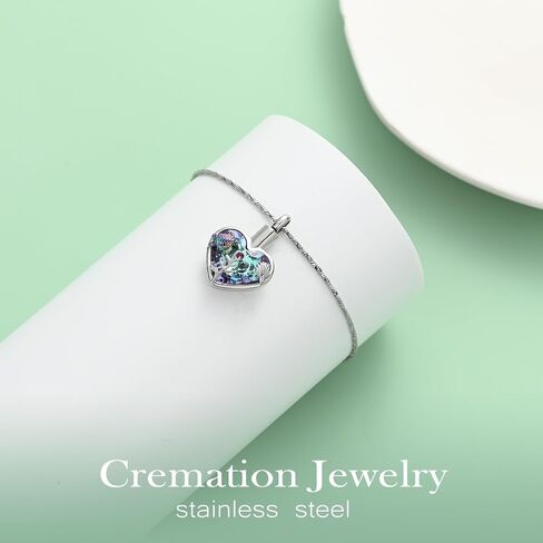 Yinplsmemory Sea Turtle Urn Necklaces for Ashes for Women Men Stainless Steel Crystal Heart Urn Locket Pendant Keepsake Memorial Cremation Jewelry in Saudi Arabia