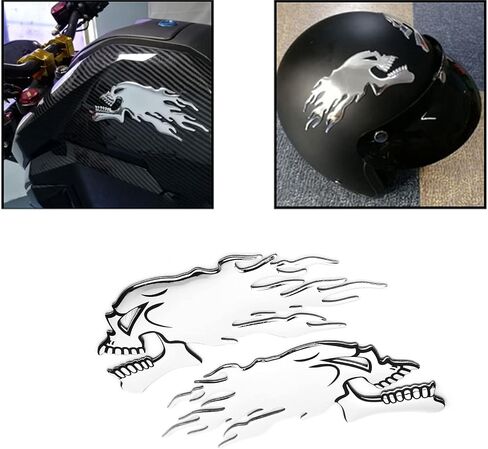 motorcycle tank decals, Skull Motorcycle Tank Sticker Skull Gas Tank Motorcycle Stickers 2PCS Fuel Tank Sticker 3D Universal Flame Skull Decal Decorations for Motorcycle(A) in Saudi Arabia