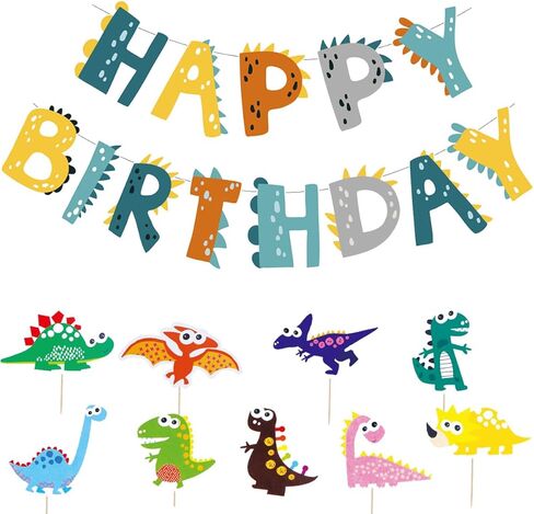 لوازم تزيين حفلات أعياد الميلاد على شكل ديناصور، لافتات عيد ميلاد سعيد لتزيين الكيك على شكل ديناصور الغابة وحفلات استقبال المولود الجديد للأطفال/أغطية الكب كيك/ تزيين الكيك in Kuwait