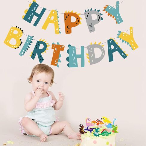 لوازم تزيين حفلات أعياد الميلاد على شكل ديناصور، لافتات عيد ميلاد سعيد لتزيين الكيك على شكل ديناصور الغابة وحفلات استقبال المولود الجديد للأطفال/أغطية الكب كيك/ تزيين الكيك in Kuwait