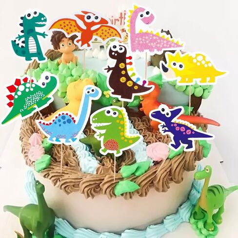 لوازم تزيين حفلات أعياد الميلاد على شكل ديناصور، لافتات عيد ميلاد سعيد لتزيين الكيك على شكل ديناصور الغابة وحفلات استقبال المولود الجديد للأطفال/أغطية الكب كيك/ تزيين الكيك in Kuwait