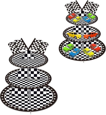 Race Car Cupcake Stand Race Cars Birthday Party Supplies 3-Tier Cardboard Cupcake Stand for 12 Cupcakes Cars Theme Birthday Party Decorations in Saudi Arabia