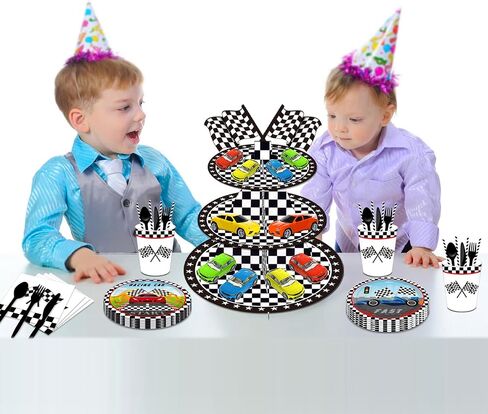 Race Car Cupcake Stand Race Cars Birthday Party Supplies 3-Tier Cardboard Cupcake Stand for 12 Cupcakes Cars Theme Birthday Party Decorations in Saudi Arabia
