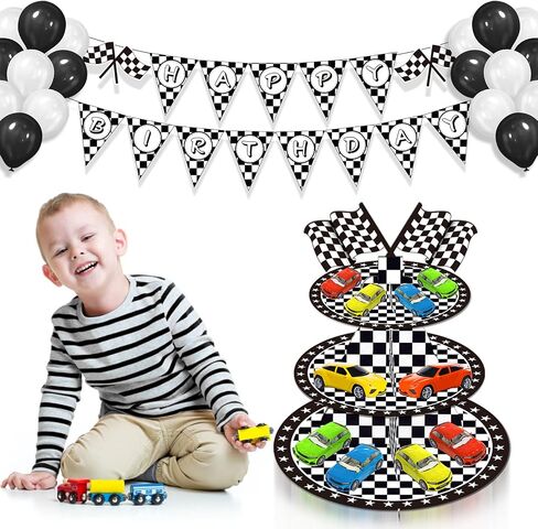 Race Car Cupcake Stand Race Cars Birthday Party Supplies 3-Tier Cardboard Cupcake Stand for 12 Cupcakes Cars Theme Birthday Party Decorations in Saudi Arabia