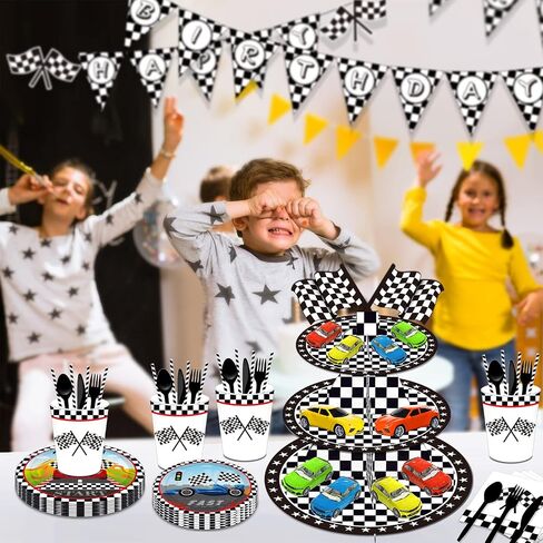 Race Car Cupcake Stand Race Cars Birthday Party Supplies 3-Tier Cardboard Cupcake Stand for 12 Cupcakes Cars Theme Birthday Party Decorations in Saudi Arabia