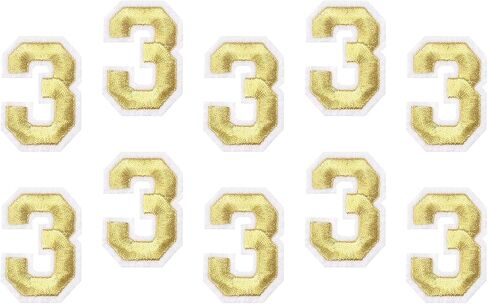 MECCANIXITY 10Pcs Number Patches Embroidered Decorative Repair Patches Iron on Patches Sew On Embroidered Applique Patches 1 Gold 2" Height for Clothes, Shoes, Hats, Backpacks, DIY in Saudi Arabia