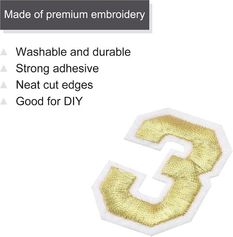 MECCANIXITY 10Pcs Number Patches Embroidered Decorative Repair Patches Iron on Patches Sew On Embroidered Applique Patches 1 Gold 2" Height for Clothes, Shoes, Hats, Backpacks, DIY in Saudi Arabia
