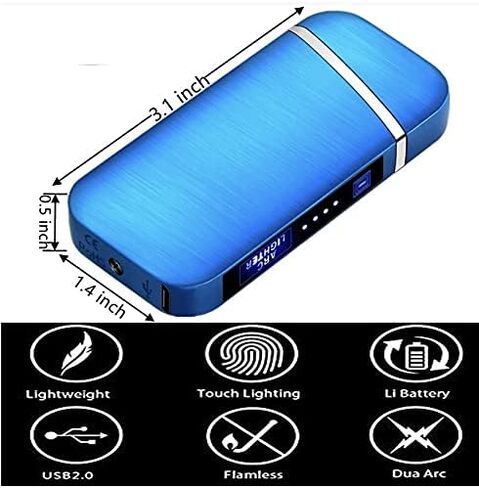 ولاعة كهربائية مقاومة للرياح ولاعة لهب USB قابلة لإعادة الشحن ولاعة بلازما خالية من البيوتان للسجائر والشموع والخارجية والداخلية مع طاقة شاشة LED (أزرق) in Saudi Arabia