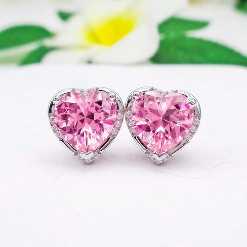 925 Sterling Silver 4.5ct 8mm Heart shaped Earrings Ruby Emerald Sapphire Amethyst Zirconia Ear Stud Fashion White Gold Plated Jewelry Gifts for Women in Saudi Arabia