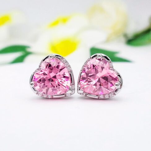 925 Sterling Silver 4.5ct 8mm Heart shaped Earrings Ruby Emerald Sapphire Amethyst Zirconia Ear Stud Fashion White Gold Plated Jewelry Gifts for Women in Saudi Arabia