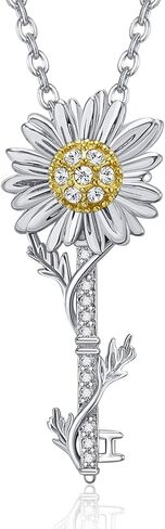 Key Necklace for Women 925 Sterling Silver Tree of Life/Daisy/Rose/Sunflower Necklace Key Pendant Jewelry Gifts for Women with 18"+2" Cable Chain in Saudi Arabia