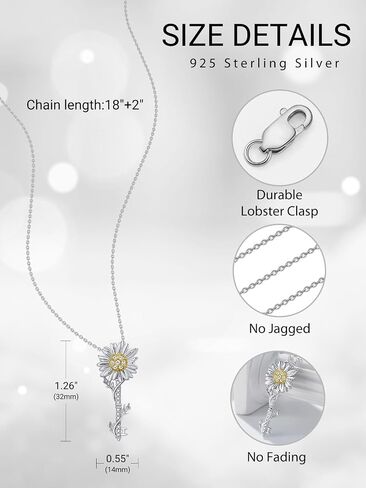 Key Necklace for Women 925 Sterling Silver Tree of Life/Daisy/Rose/Sunflower Necklace Key Pendant Jewelry Gifts for Women with 18"+2" Cable Chain in Saudi Arabia