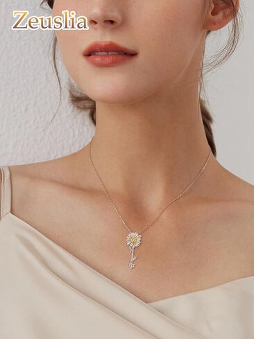Key Necklace for Women 925 Sterling Silver Tree of Life/Daisy/Rose/Sunflower Necklace Key Pendant Jewelry Gifts for Women with 18"+2" Cable Chain in Saudi Arabia
