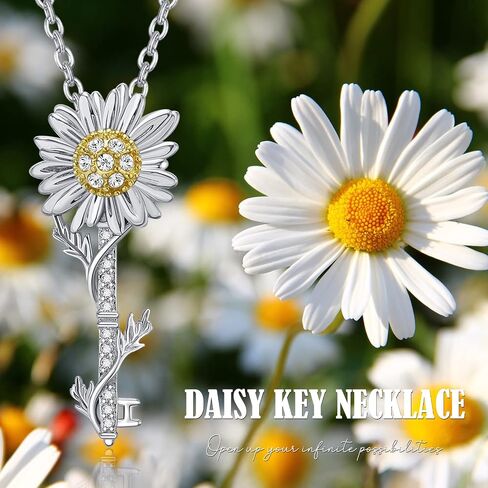 Key Necklace for Women 925 Sterling Silver Tree of Life/Daisy/Rose/Sunflower Necklace Key Pendant Jewelry Gifts for Women with 18"+2" Cable Chain in Saudi Arabia
