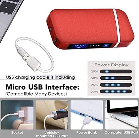 Electric Arc Lighter Windproof Flameless Lighter USB Rechargeable Butane Free Plasma Lighter for Cigarette, Candle, Outdoor, Indoor with LED Display Power (Blue) in Saudi Arabia