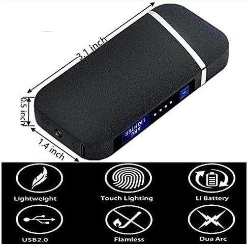 Electric Arc Lighter Windproof Flameless Lighter USB Rechargeable Butane Free Plasma Lighter for Cigarette, Candle, Outdoor, Indoor with LED Display Power (Blue) in Saudi Arabia