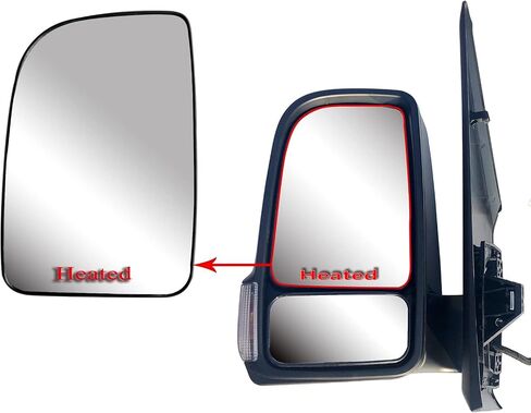 Replacement Door Side Driver Left Upper Main Mirror Glass Heated with Back Plate fit Mercedes Freightliner Sprinter from 2019-Onward in Saudi Arabia