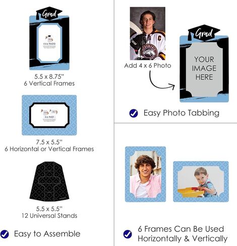 Big Dot of Happiness Black and White Graduation Party Centerpieces - 4x6 Picture Display - Paper Photo Frames - Set of 12 in Saudi Arabia