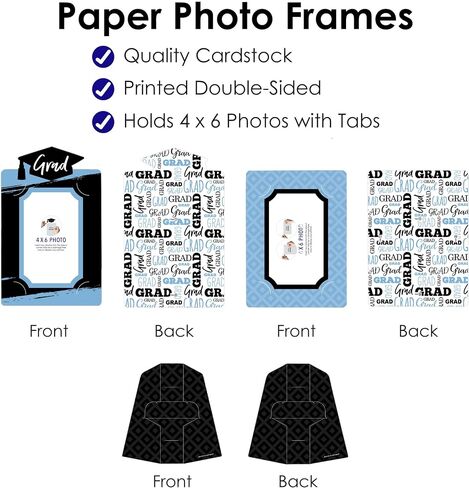 Big Dot of Happiness Black and White Graduation Party Centerpieces - 4x6 Picture Display - Paper Photo Frames - Set of 12 in Saudi Arabia