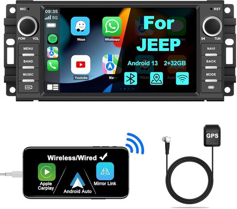 Car Stereo Car Radio for Jeep Wrangler JK Grand Cherokee Patriot Dodge Ram 1500 Caravan Compass Chrysler with Carplay/Android Auto, Bluetooth WiFi GPS Navigator SWC FM/AM, 7 Inch Touch Screen in Kuwait