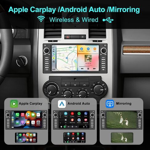Car Stereo Car Radio for Jeep Wrangler JK Grand Cherokee Patriot Dodge Ram 1500 Caravan Compass Chrysler with Carplay/Android Auto, Bluetooth WiFi GPS Navigator SWC FM/AM, 7 Inch Touch Screen in Kuwait