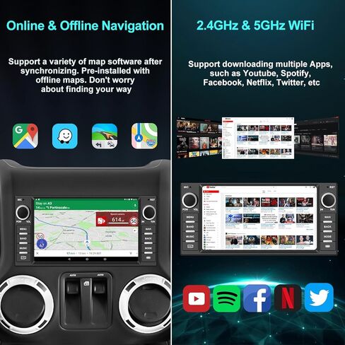 Car Stereo Car Radio for Jeep Wrangler JK Grand Cherokee Patriot Dodge Ram 1500 Caravan Compass Chrysler with Carplay/Android Auto, Bluetooth WiFi GPS Navigator SWC FM/AM, 7 Inch Touch Screen in Kuwait