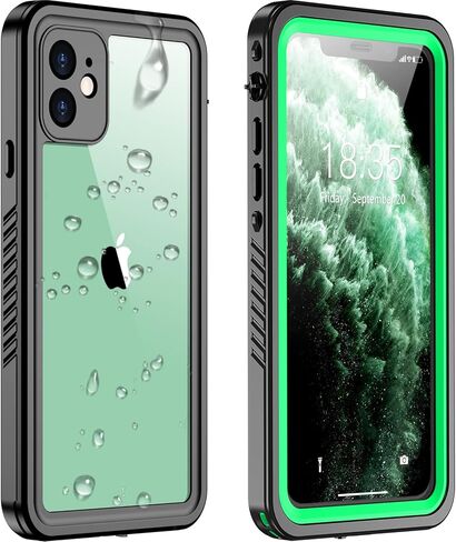 متوافق مع حافظة iPhone 11 المقاومة للماء، واقي شاشة مدمج لكامل الجسم ممتص للصدمات وغطاء محكم الغلق مقاوم للصدمات والغبار ومقاوم للماء لهاتف iPhone 11 6.1 بوصة (أسود/شفاف) in Saudi Arabia