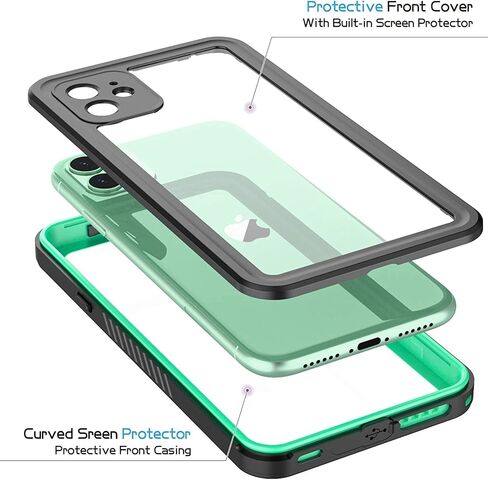 متوافق مع حافظة iPhone 11 المقاومة للماء، واقي شاشة مدمج لكامل الجسم ممتص للصدمات وغطاء محكم الغلق مقاوم للصدمات والغبار ومقاوم للماء لهاتف iPhone 11 6.1 بوصة (أسود/شفاف) in Saudi Arabia
