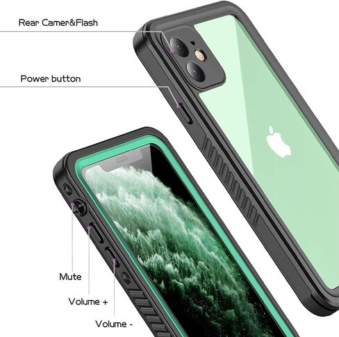 متوافق مع حافظة iPhone 11 المقاومة للماء، واقي شاشة مدمج لكامل الجسم ممتص للصدمات وغطاء محكم الغلق مقاوم للصدمات والغبار ومقاوم للماء لهاتف iPhone 11 6.1 بوصة (أسود/شفاف) in Saudi Arabia