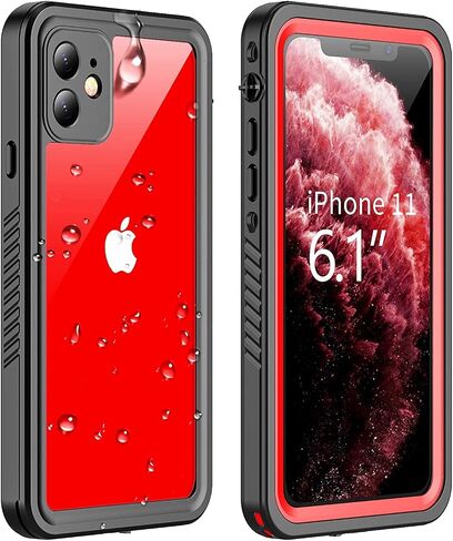 متوافق مع حافظة iPhone 11 المقاومة للماء، واقي شاشة مدمج لكامل الجسم ممتص للصدمات وغطاء محكم الغلق مقاوم للصدمات والغبار ومقاوم للماء لهاتف iPhone 11 6.1 بوصة (أسود/شفاف) in Saudi Arabia