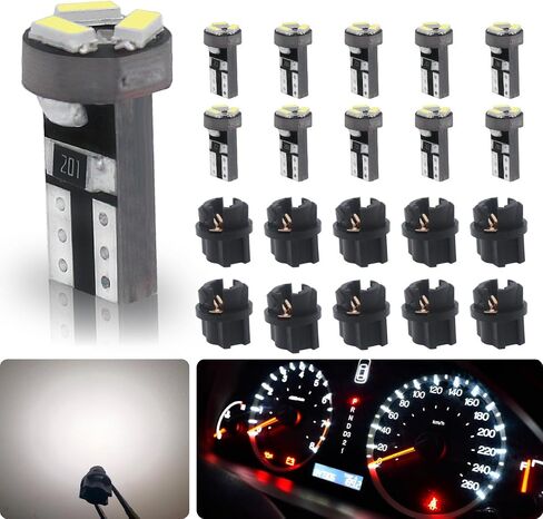 مصابيح T5 LED بيضاء 74 73 37 2721 لوحة قياس لوحة أجهزة قياس السيارة أضواء مؤشر عنقودية مع قاعدة إسفين قفل تويست T5 مقاس 3/8 بوصة 9 مم، حزمة من 10 مجموعات in Saudi Arabia