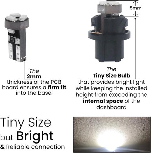 مصابيح T5 LED بيضاء 74 73 37 2721 لوحة قياس لوحة أجهزة قياس السيارة أضواء مؤشر عنقودية مع قاعدة إسفين قفل تويست T5 مقاس 3/8 بوصة 9 مم، حزمة من 10 مجموعات in Saudi Arabia