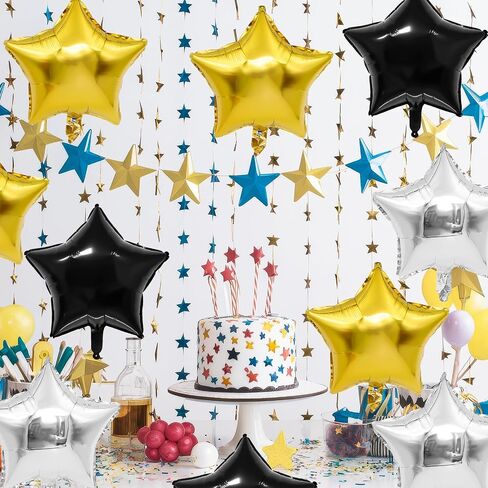 Blue Silver Star Balloons,10Pcs Black Silver Star Shaped Foil Balloons,18Inch Dark Blue Helium Mylar Balloons for Graduation,Brithday,Anniversary,Wedding Party Decorations in Saudi Arabia