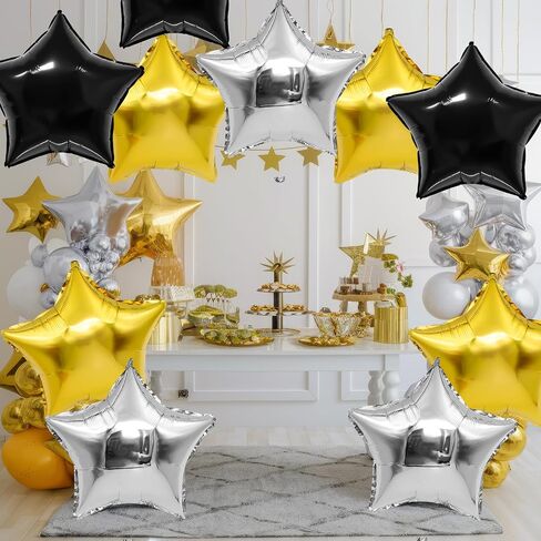 Blue Silver Star Balloons,10Pcs Black Silver Star Shaped Foil Balloons,18Inch Dark Blue Helium Mylar Balloons for Graduation,Brithday,Anniversary,Wedding Party Decorations in Saudi Arabia