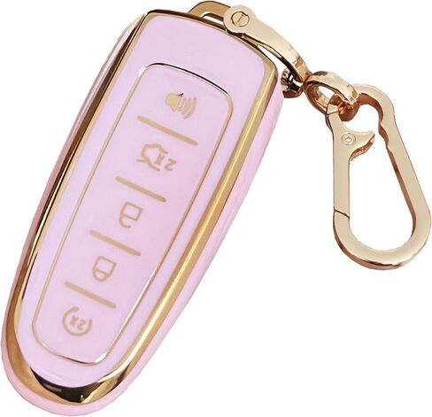 لغطاء Ford Key Fob بدون مفتاح عن بعد Smart Key Fob Shell مع سلسلة مفاتيح تناسب Ford C-Max Edge Escape Expedition Explorer Flex Focus Taurus Lincoln MKS MKT MKX Navigator (وردي) in Kuwait