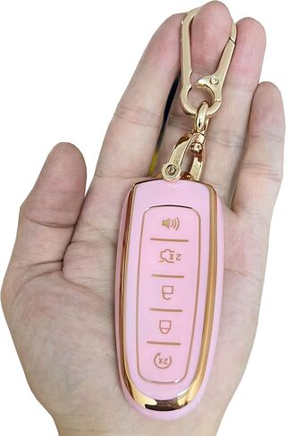 لغطاء Ford Key Fob بدون مفتاح عن بعد Smart Key Fob Shell مع سلسلة مفاتيح تناسب Ford C-Max Edge Escape Expedition Explorer Flex Focus Taurus Lincoln MKS MKT MKX Navigator (وردي) in Kuwait