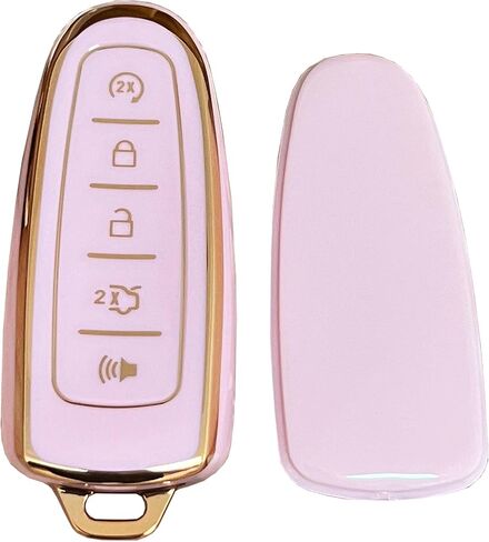 لغطاء Ford Key Fob بدون مفتاح عن بعد Smart Key Fob Shell مع سلسلة مفاتيح تناسب Ford C-Max Edge Escape Expedition Explorer Flex Focus Taurus Lincoln MKS MKT MKX Navigator (وردي) in Kuwait