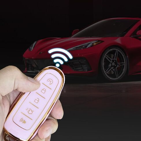 لغطاء Ford Key Fob بدون مفتاح عن بعد Smart Key Fob Shell مع سلسلة مفاتيح تناسب Ford C-Max Edge Escape Expedition Explorer Flex Focus Taurus Lincoln MKS MKT MKX Navigator (وردي) in Kuwait