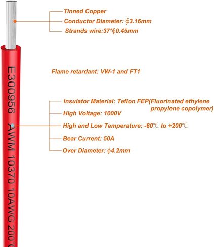 10 Gauge Electrical wire Marine Grade Primary wire Cable High Voltage 1000V Automotive high temperature wire battery cable 10 AWG Stranded of Tinned copper Hook up wire Hard wires 25FT Red Roll in Saudi Arabia