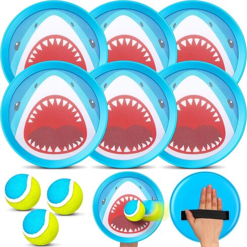Threan 6 قطع من ألعاب القرش للرمي والالتقاط، مجموعة الكرة والالتقاط تتضمن 6 مجاذيف لصيد سمك القرش و3 كرات للرياضات الخارجية وألعاب الشاطئ وألعاب الشاطئ وألعاب التخييم وألعاب كرة المجداف للأطفال والأسرة in Kuwait