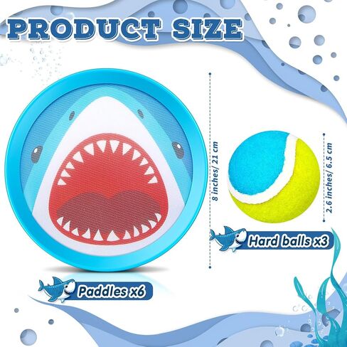Threan 6 قطع من ألعاب القرش للرمي والالتقاط، مجموعة الكرة والالتقاط تتضمن 6 مجاذيف لصيد سمك القرش و3 كرات للرياضات الخارجية وألعاب الشاطئ وألعاب الشاطئ وألعاب التخييم وألعاب كرة المجداف للأطفال والأسرة in Kuwait