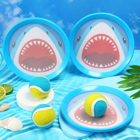 Threan 6 قطع من ألعاب القرش للرمي والالتقاط، مجموعة الكرة والالتقاط تتضمن 6 مجاذيف لصيد سمك القرش و3 كرات للرياضات الخارجية وألعاب الشاطئ وألعاب الشاطئ وألعاب التخييم وألعاب كرة المجداف للأطفال والأسرة in Kuwait