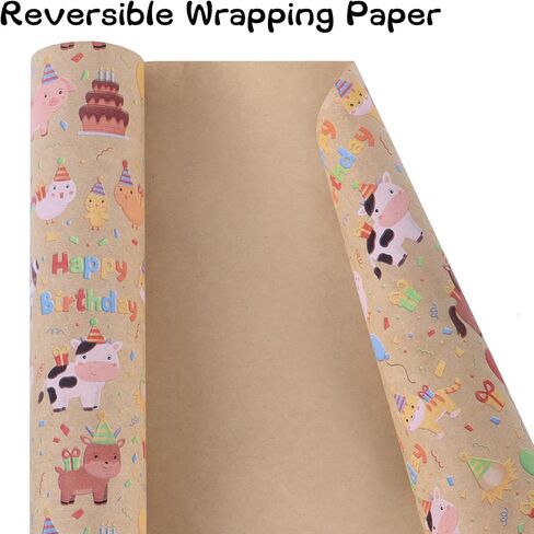 Aimyoo Farm Animals Kids Kraft Birthday Wrapping Paper Jumbo Roll, Baby Barn Animal Gift Wrap Paper 17 in x 32 ft in Saudi Arabia
