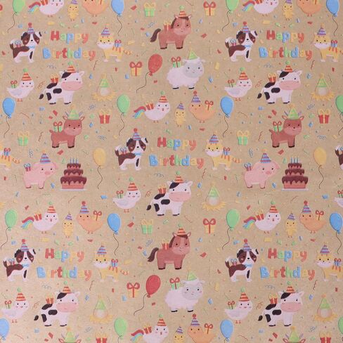 Aimyoo Farm Animals Kids Kraft Birthday Wrapping Paper Jumbo Roll, Baby Barn Animal Gift Wrap Paper 17 in x 32 ft in Saudi Arabia
