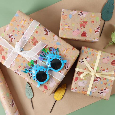 Aimyoo Farm Animals Kids Kraft Birthday Wrapping Paper Jumbo Roll, Baby Barn Animal Gift Wrap Paper 17 in x 32 ft in Saudi Arabia